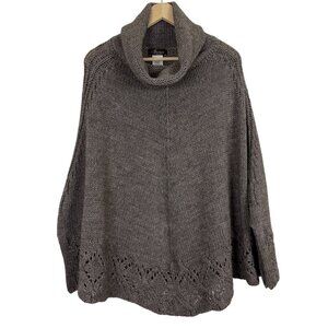 Sperico Italy Knit Wool Alpaca Blend Poncho Sweater OS Cowl Neck Lace Trim Brown